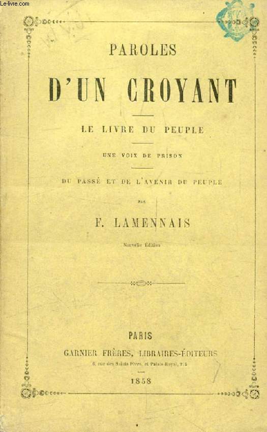 PAROLES D'UN CROYANT, LE LIVRE DU PEUPLE