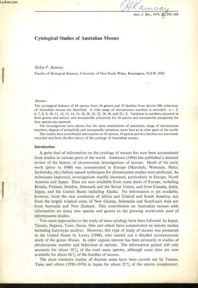 AUST J. BOT., 1974, 22; 293-348 : CYTOLOGICAL STUDIES OF AUSTRALIAN MOSSES