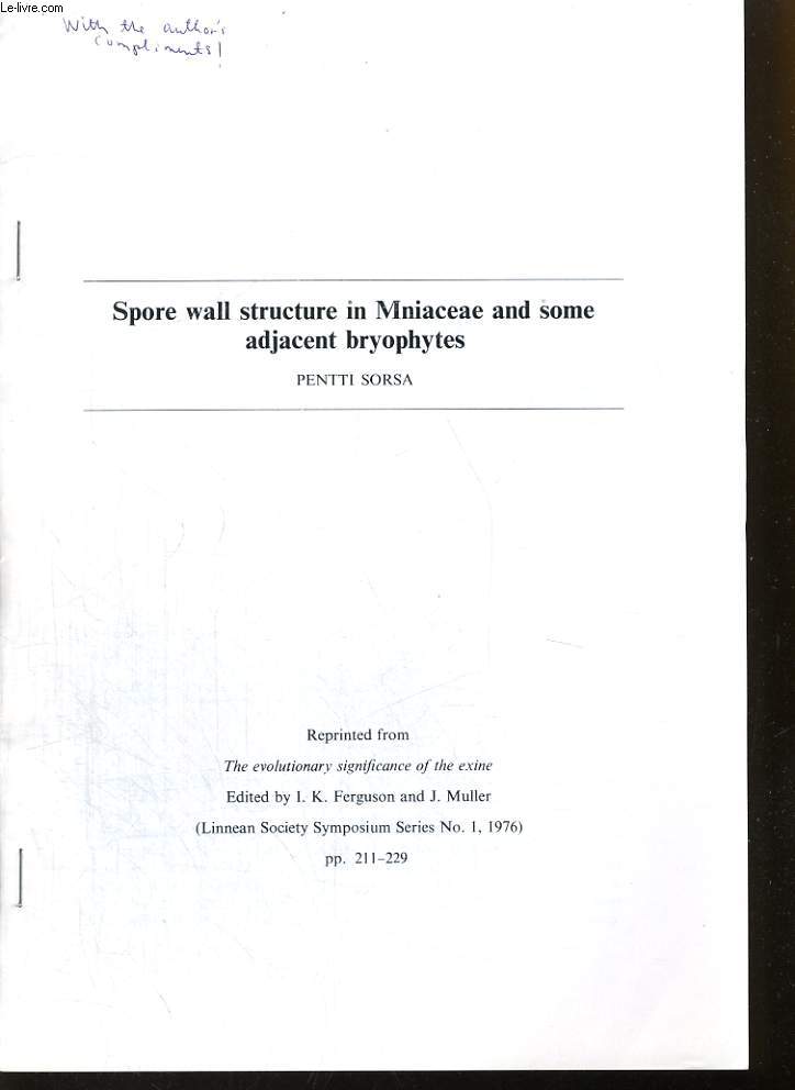 REPRINTED FROM THE EVOLUTIONARY SIGNIFIANCE OF THE EXINE N1 1976, PP.211-229, SPORE WALL STRUCTURE IN MNIACEAE AND SOME ADJACENT BRYOPHYTES BY PENTTI SORSA