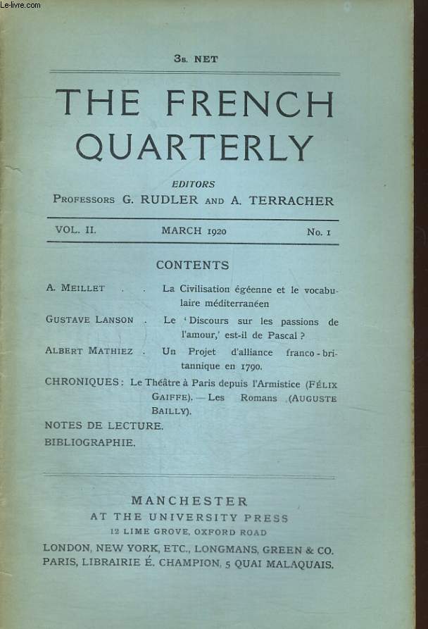 THE FRENCH QUATERLY, VOL.II, MARCH 1920, N1