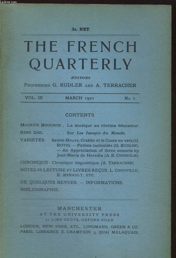 THE FRENCH QUATERLY, VOL.III, MARCH 1921, N1