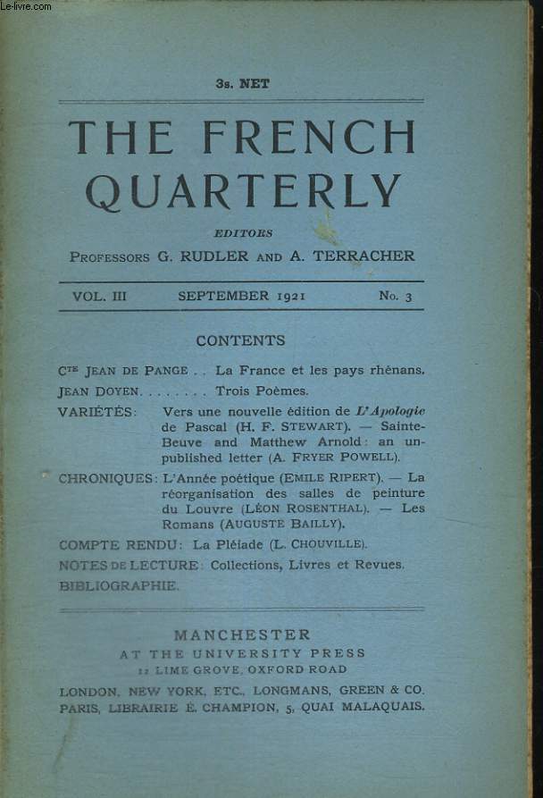 THE FRENCH QUATERLY, VOL.III, SEPTEMBER 1921, N3