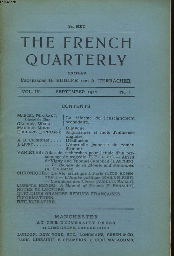 THE FRENCH QUATERLY, VOL.IV, SEPTEMBER 1922, N3
