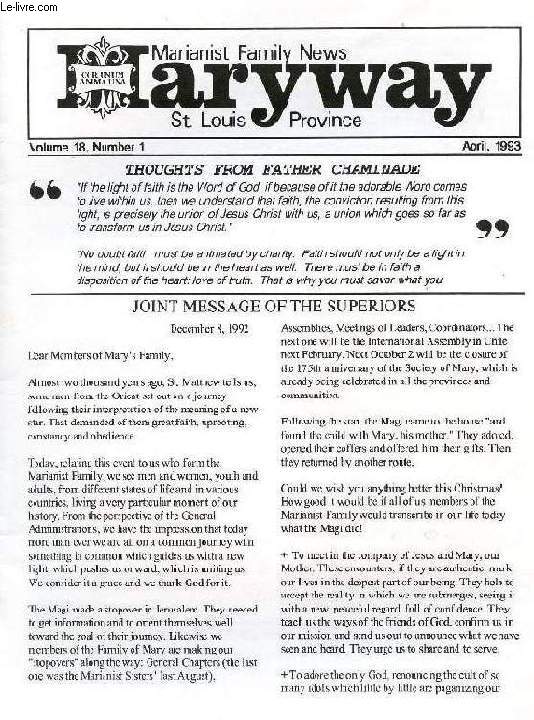 MARYWAY, VOL. 18, N 1, APRIL 1993, MARIANIST FAMILY NEWS, St. LOUIS PROVINCE