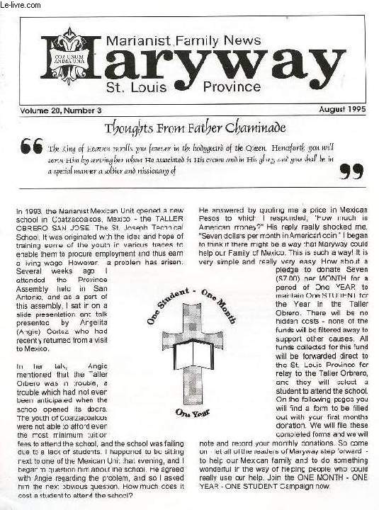 MARYWAY, VOL. 20, N 3, AUGUST 1995, MARIANIST FAMILY NEWS, St. LOUIS PROVINCE
