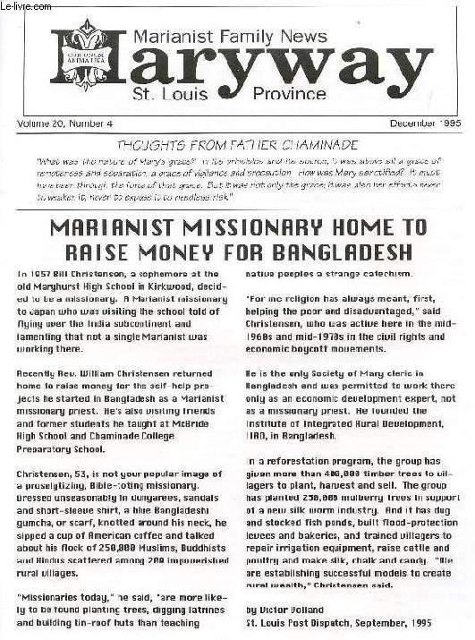 MARYWAY, VOL. 20, N 4, DEC. 1995, MARIANIST FAMILY NEWS, St. LOUIS PROVINCE