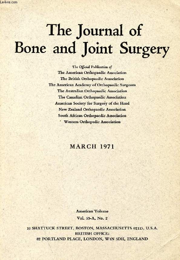 THE JOURNAL OF BONE AND JOINT SURGERY, VOL. 53-A, N 2, MARCH 1971 (CONTENTS: Avascular Necrosis of Bone after Renal Transplantation. Reconstructive Surg. in Children with Azotemic Osteodystrophy. Traumatic Dislocation of the Long-Finger Extensor Tendon)