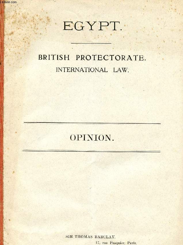 EGYPT, BRITISH PROTECTORATE, INTERNATIONAL LAW, OPINION