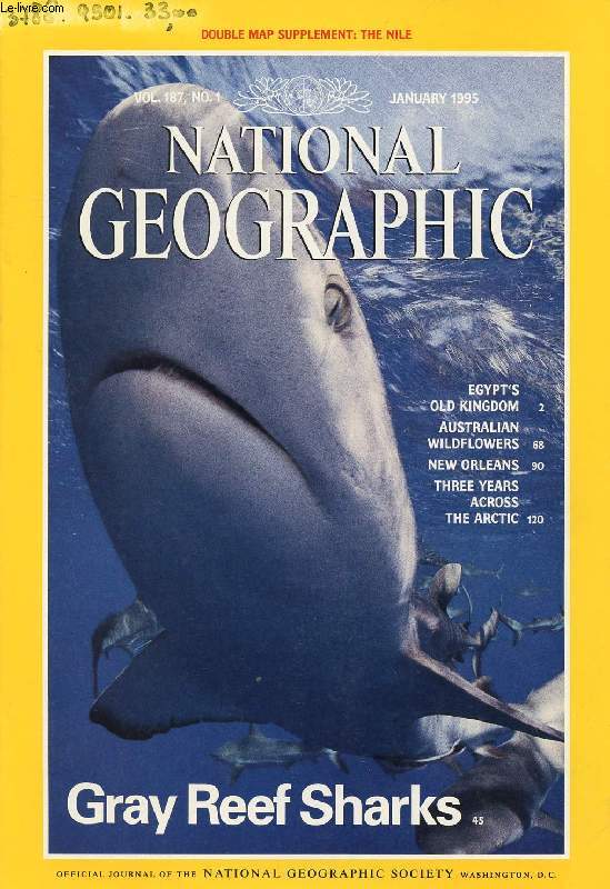NATIONAL GEOGRAPHIC MAGAZINE, VOL. 187, N 1, JAN. 1995 (Contents: Egypt's Old Kingdom, By David Roberts Photographs by Kenneth Garrett. Gray Reef Sharks, Text and photographs by Bill Curtsinger. Australian Wildflowers...)
