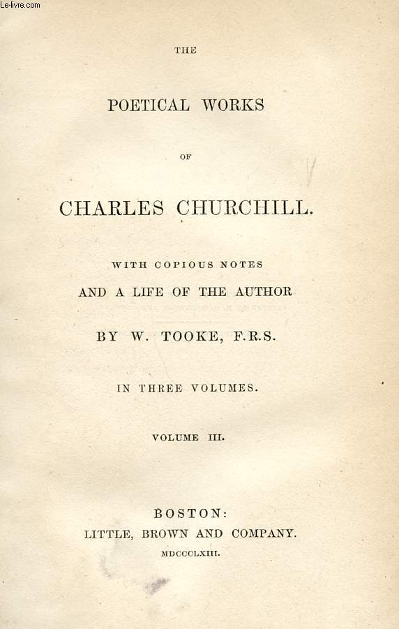 POETICAL WORKS OF CHARLES CHURCHILL, VOLUME III