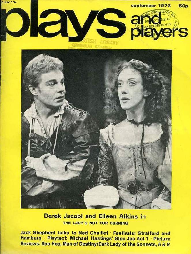 PLAYS AND PLAYERS, VOL. 25, N 12 (299), SEPT. 1978 (DEREK JACOBI AND EILEEN ATKINS, Contents: The British Centre of the ITI Robin Kohlenberg Jack Shepherd in interview Ned Chaillet Viva Visconti John Francis Lane Black Minstrels...)