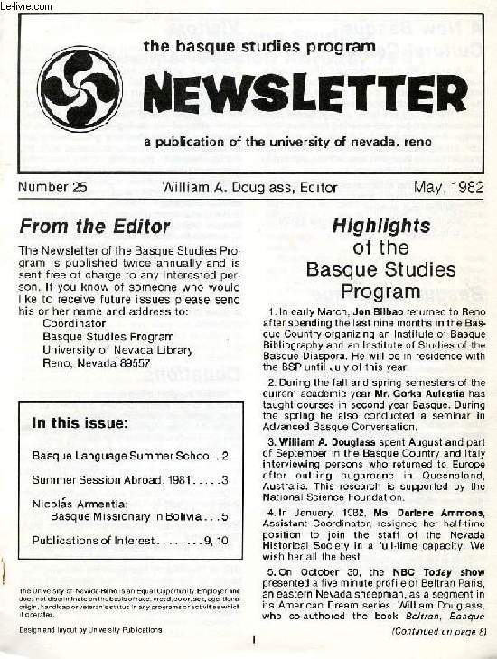 THE BASQUE STUDIES PROGRAM NEWSLETTER, N 25, MAY 1982