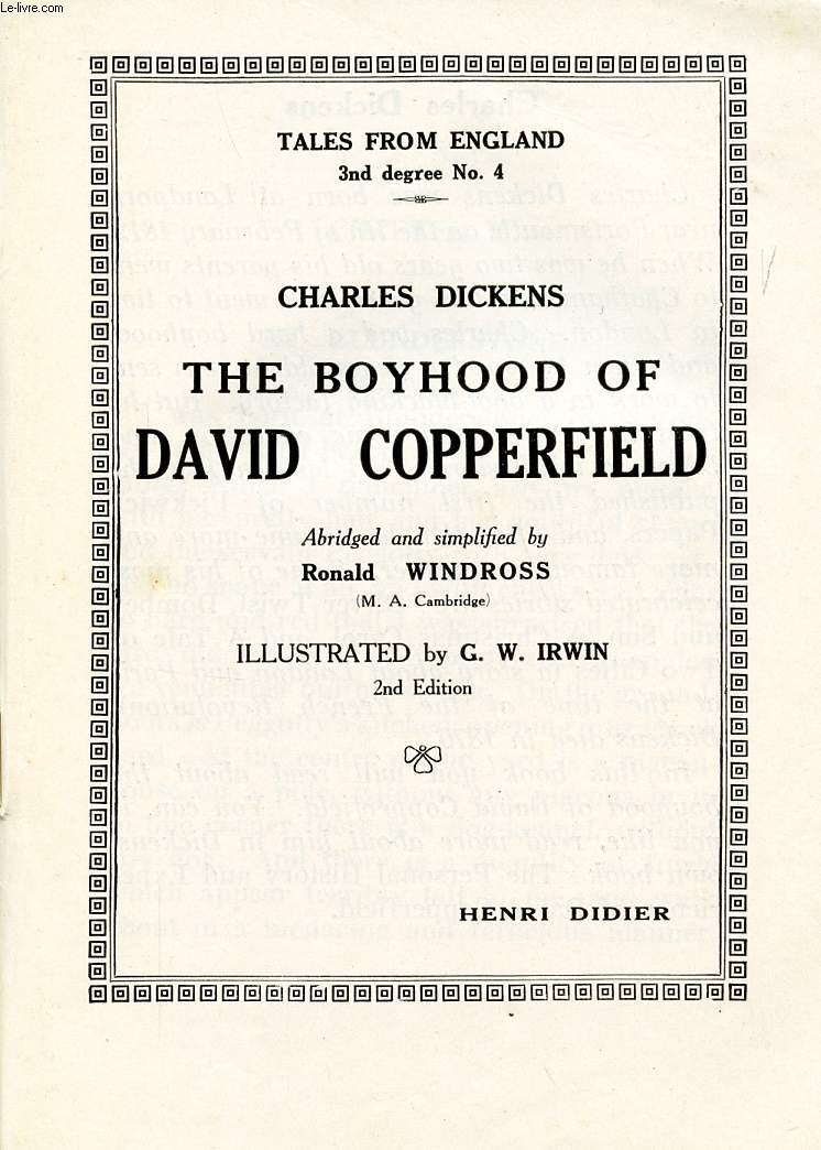 THE BOYHOOD OF DAVID COPPERFIELD