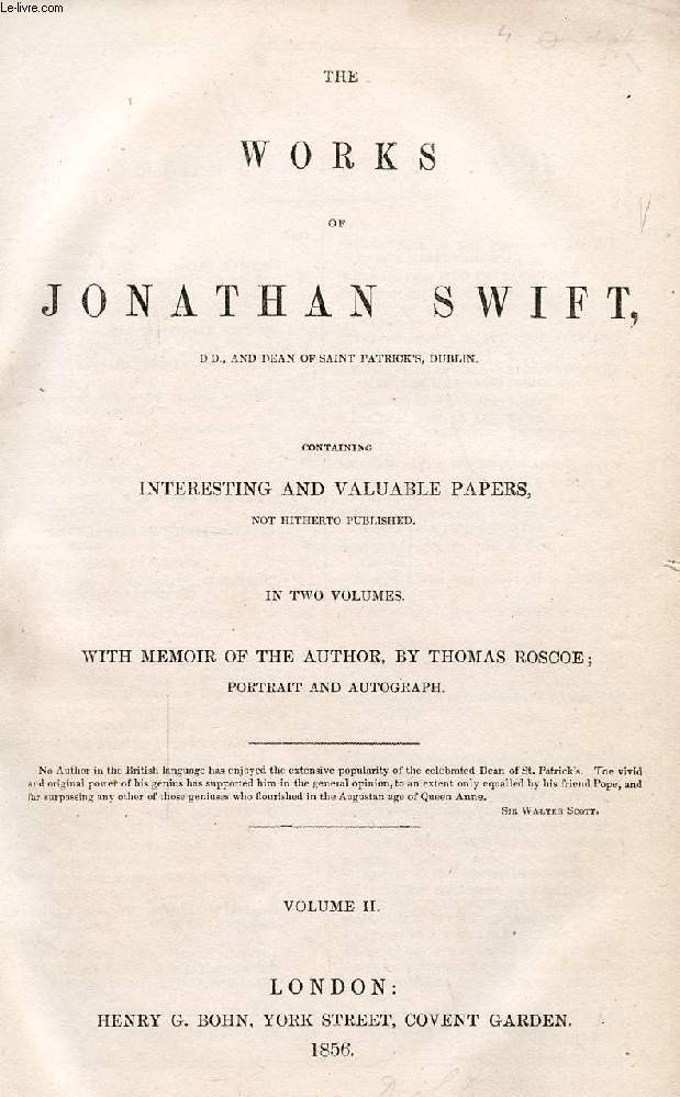 THE WORKS OF JONATHAN SWIFT, VOLUME II