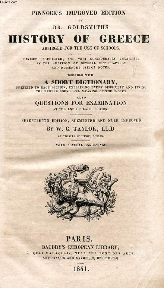 PINNOCK'S IMPROVED EDITION OF Dr. GOLDSMITH'S HISTORY OF GREECE, ABRIDGED FOR THE USE OF SCHOOLS