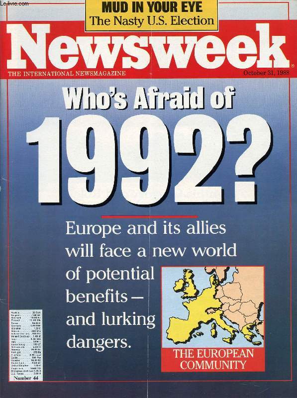 NEWSWEEK, OCT. 31, 1988 (Contents: Who's afraid of 1992 ?, Europe and its allies will face a new world of potential benefits, and lurking dangers (the European Community). return of the muscle car...)