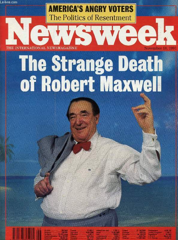 NEWSWEEK, NOV. 18, 1991 (Contents: The strange death of Robert Maxwell. Nazi, Klansman, Governor , (David Duke). Magic's message in the AIDS war...)