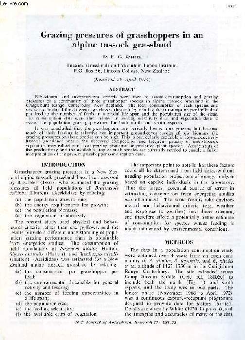 GRAZING PRESSURES OF GRASSHOPPERS IN AN ALPINE TUSSOCK GRASSLAND (EXTRACT)