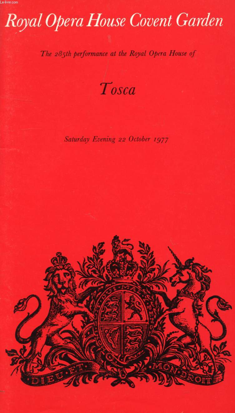 ROYAL OPERA HOUSE COVENT GARDEN, TOSCA (PROGRAMME)