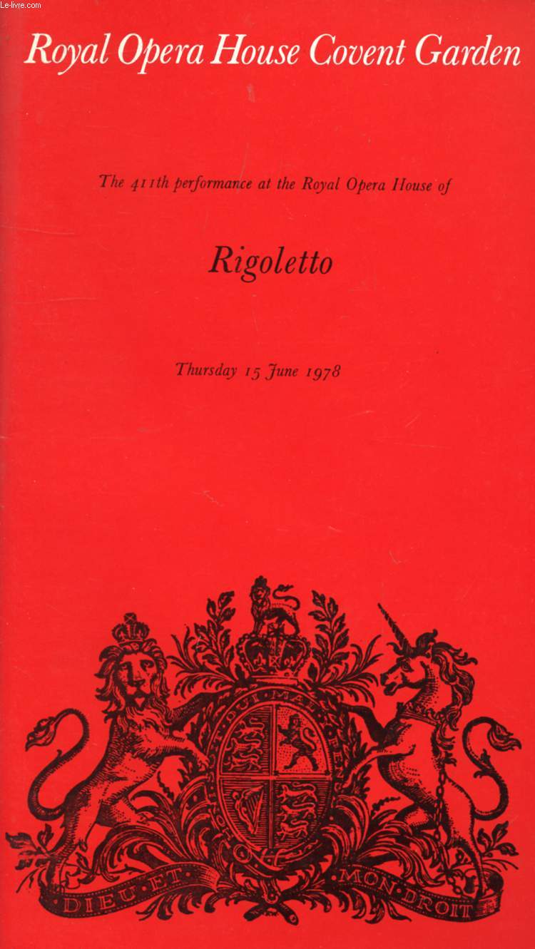 ROYAL OPERA HOUSE COVENT GARDEN, RIGOLETTO (PROGRAMME)