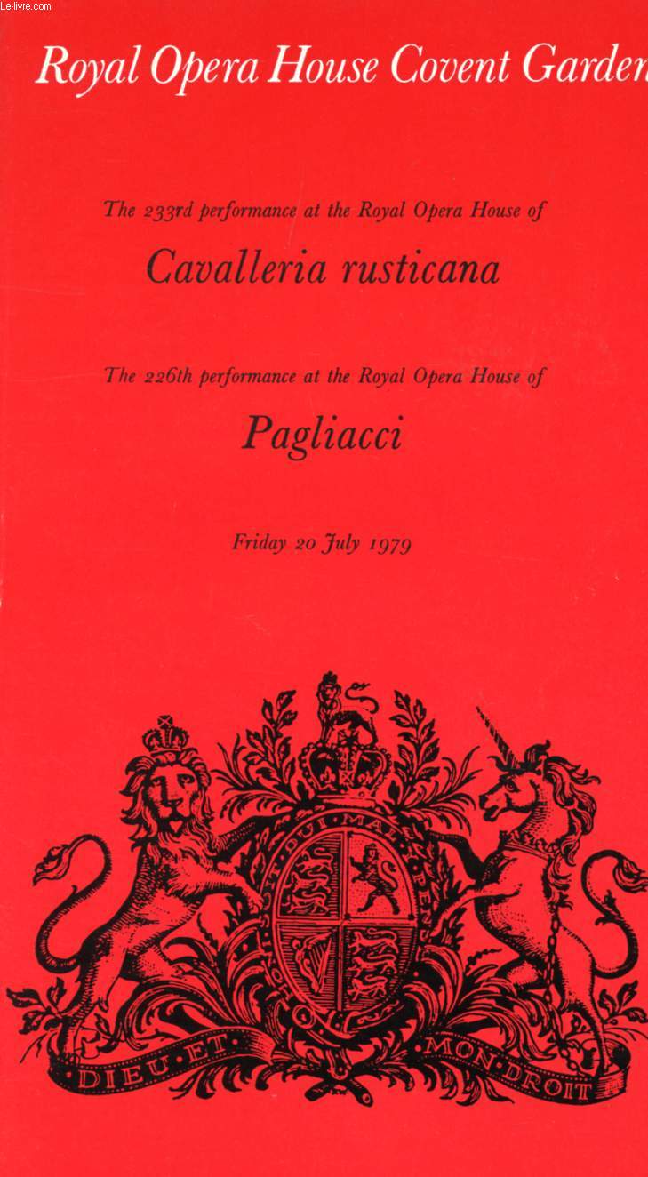 ROYAL OPERA HOUSE COVENT GARDEN, CAVALLERINA RUSTICANA / PAGLIACCI (PROGRAMME)