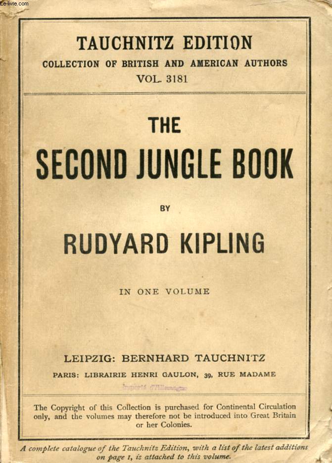 THE SECOND JUNGLE BOOK (COLLECTION OF BRITISH AND AMERICAN AUTHORS, VOL. 3181)