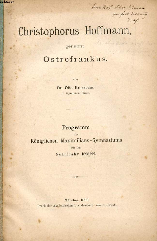 CHRISTOPHORUS HOFFMANN, GENANNT OSTROFRANKUS