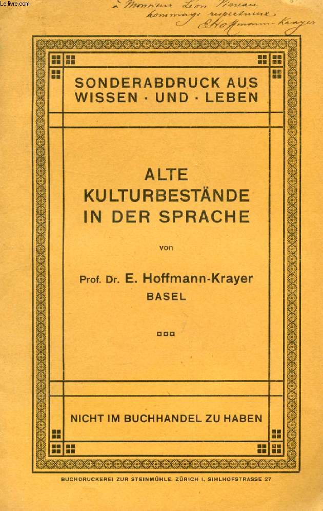 ALTE KULTURBESTNDE IN DER SPRACHE (SONDERABDRUCK)