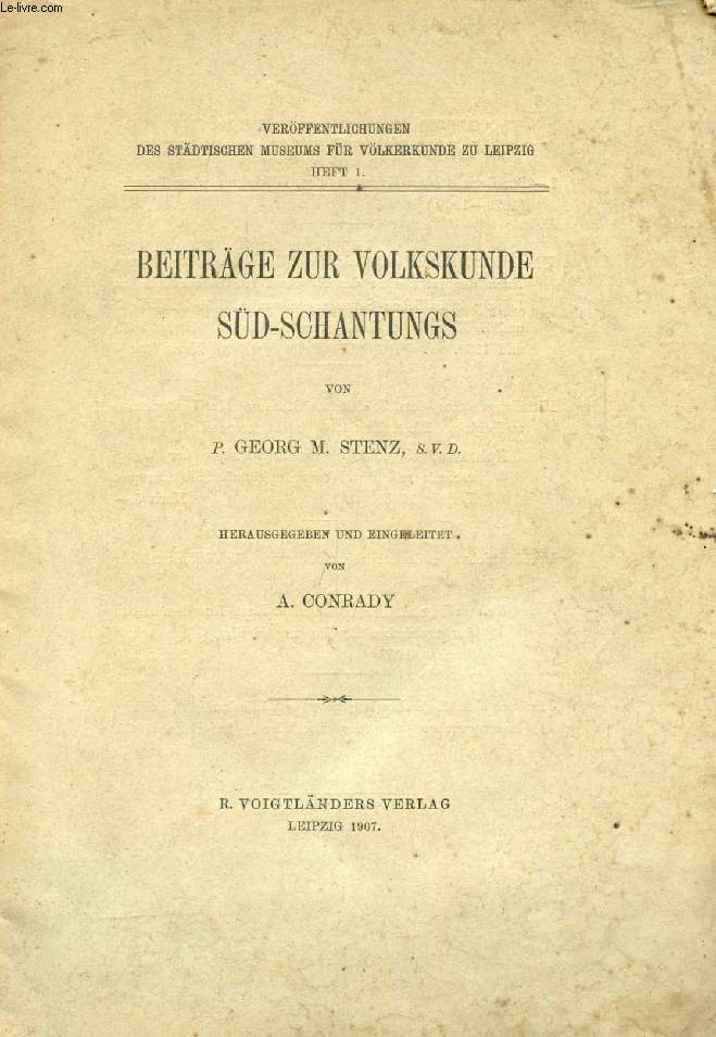 BEITRGE ZUR VOLKSKUNDE SD-SCHANTUNGS