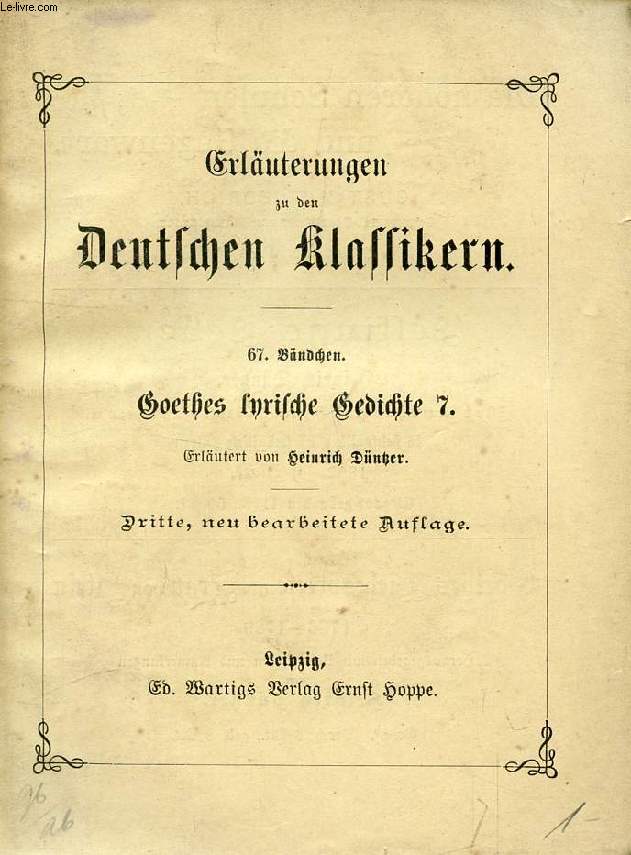 GOETHES LYRISCHE GEDICHTE, 7, ANTIKER FORM SICH NHERND, ELEGIEN