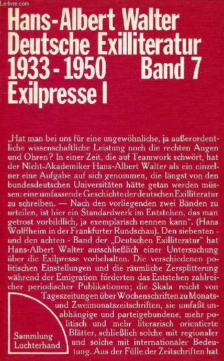 EXILPRESSE, I, DEUTSCHE EXILLITERATUR 1933-1950, BAND 7