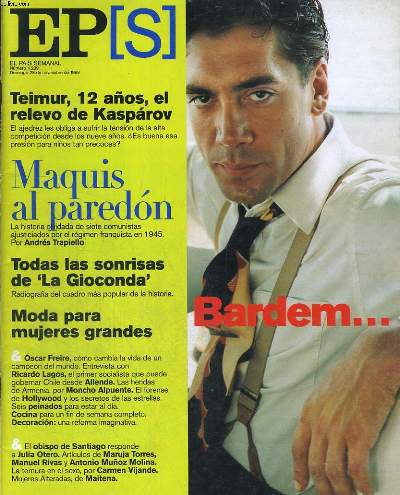 EL PAIS SEMANAL, NUMERO 1.209, DOMINGO 28 DE NOVIEMBRE DE 1999. BARDEM...POR BARDEM, EL ESCRITOR (CARLOS) ENTREVISTA AL ACTOR (JAVIER), UNA HISTORIA DE SECRETOS E INTIMIDADES ENTRE DOS HERMANOS. TEIMUR, 12 ANOS, EL RELEVO DE kASPAROV. MAQUIS AL PAREDON...