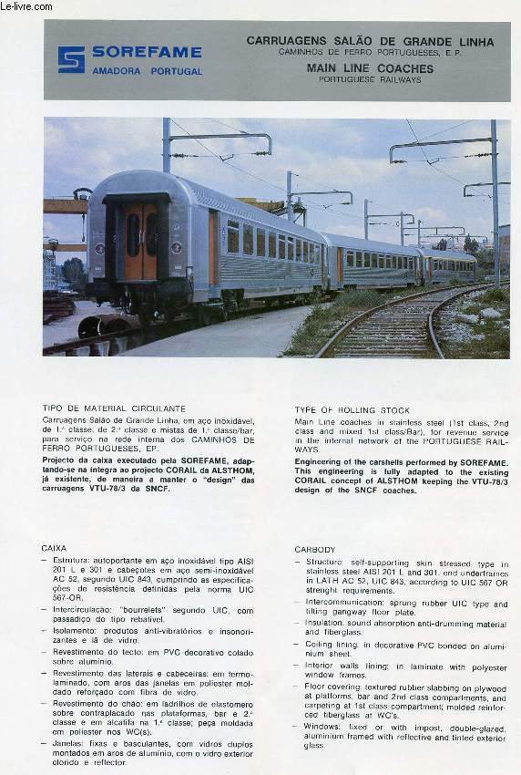 SOREFAME, CARRUAGENS SALO DE GRANDE LINHA, MAIN LINE COACHES