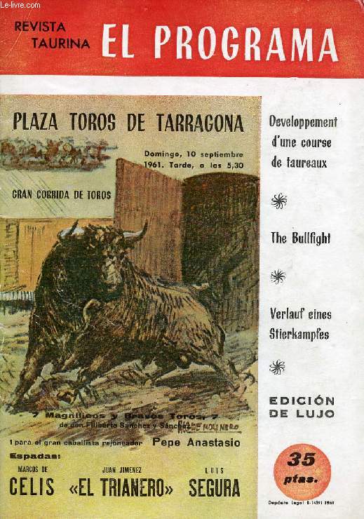 REVISTA TAURINA, EL PROGRAMA, DOMINGO 10 SEPT. 1961