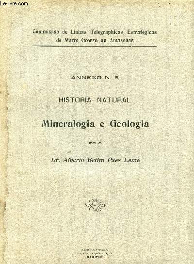 HISTORIA NATURAL, MINERALOGIA E GEOLOGIA