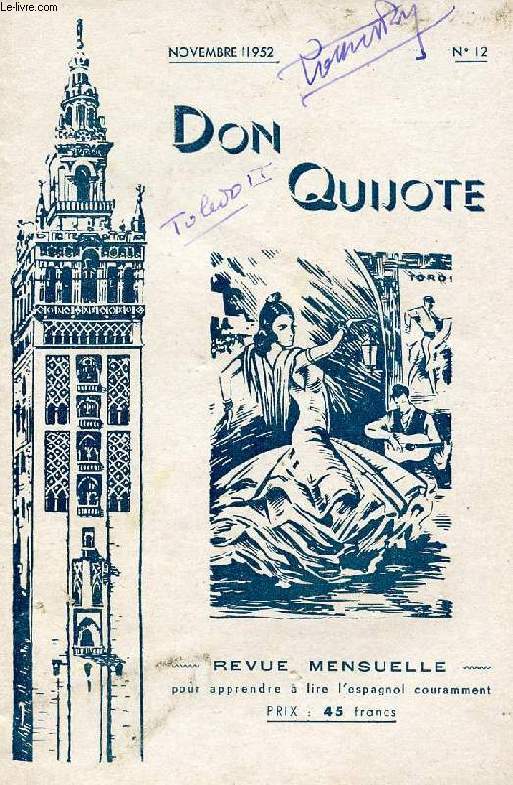 DON QUIJOTE, REVUE MENSUELLE POUR APPRENDRE A LIRE L'ESPAGNOL COURAMMENT, N 12, NOV. 1952 (TOLEDO, II)
