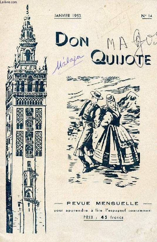 DON QUIJOTE, REVUE MENSUELLE POUR APPRENDRE A LIRE L'ESPAGNOL COURAMMENT, N 14, JAN. 1953 (MALAGA)