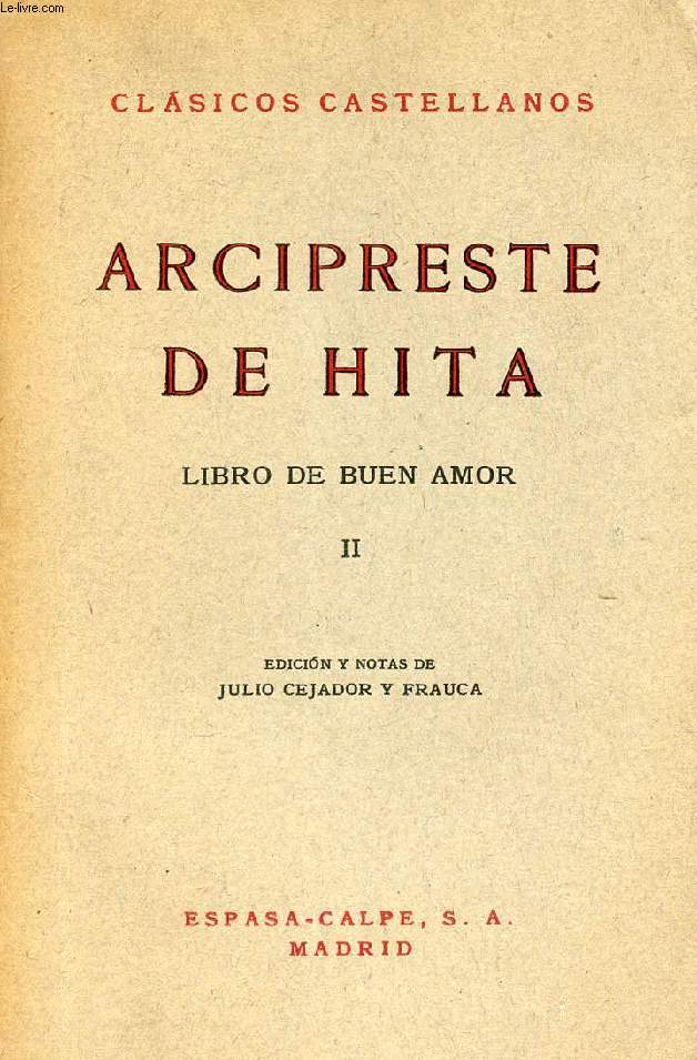 LIBRO DE BUEN AMOR, II, CLSICOS CASTELLANOS, N 17