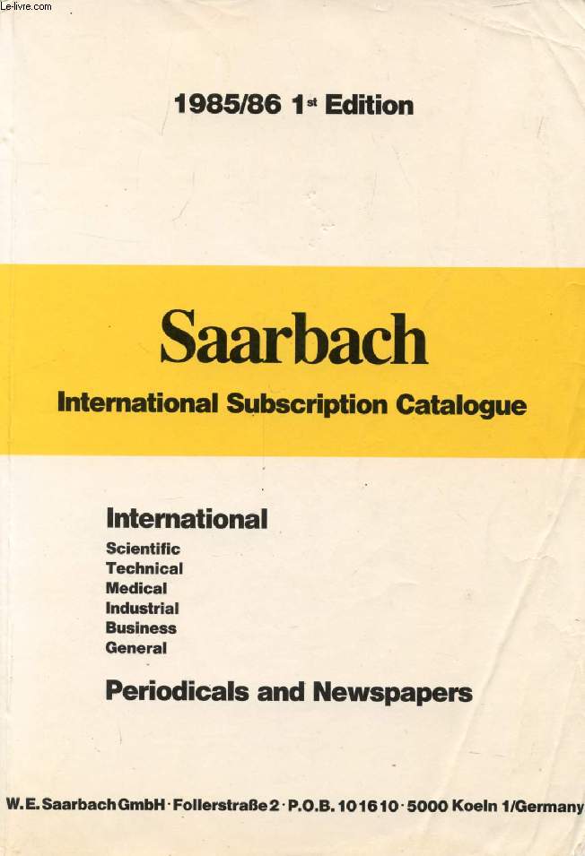 SAARBACH INTERNATIONAL SUBSCRIPTION CATALOGUE 1985/86