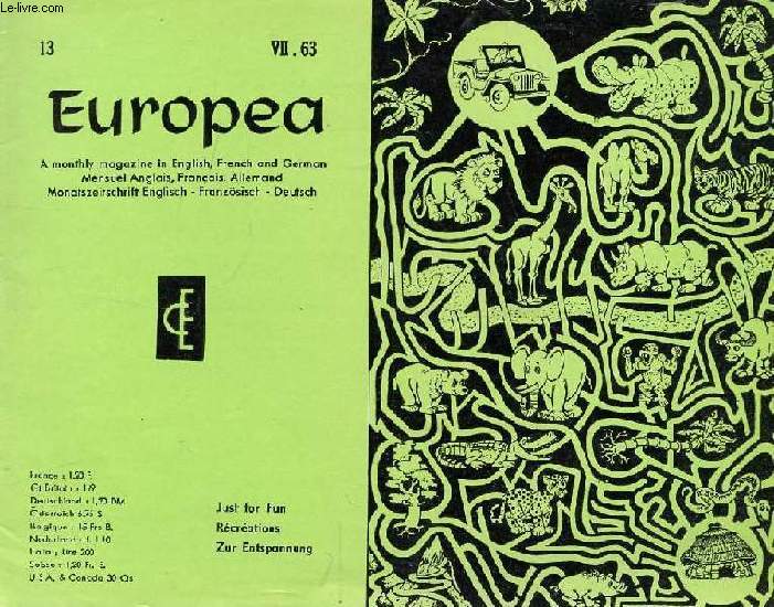 EUROPEA, 13, VII/63 (Contents: Leaning Towers. Curious patents. Burglary. The... - Afbeelding 1 van 1