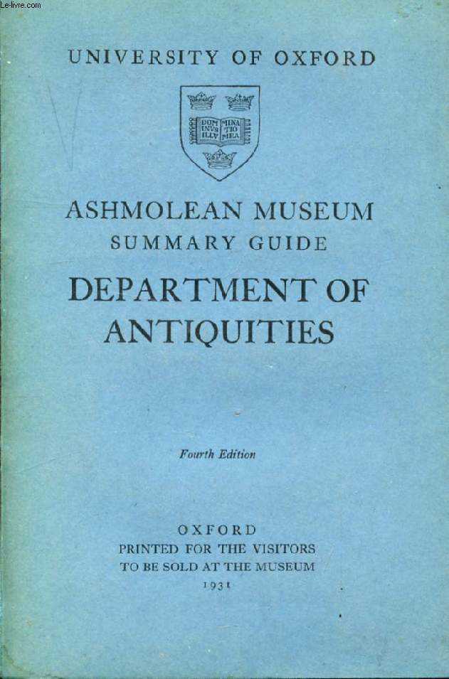 ASHMOLEAN MUSEUM SUMMARY GUIDE, DEPARTMENT OF ANTIQUITIES