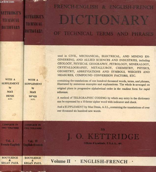 FRENCH-ENGLISH & ENGLISH-FRENCH DICTIONARY OF TECHNICAL TERMS AND PHRASES, 2 VOLUMES