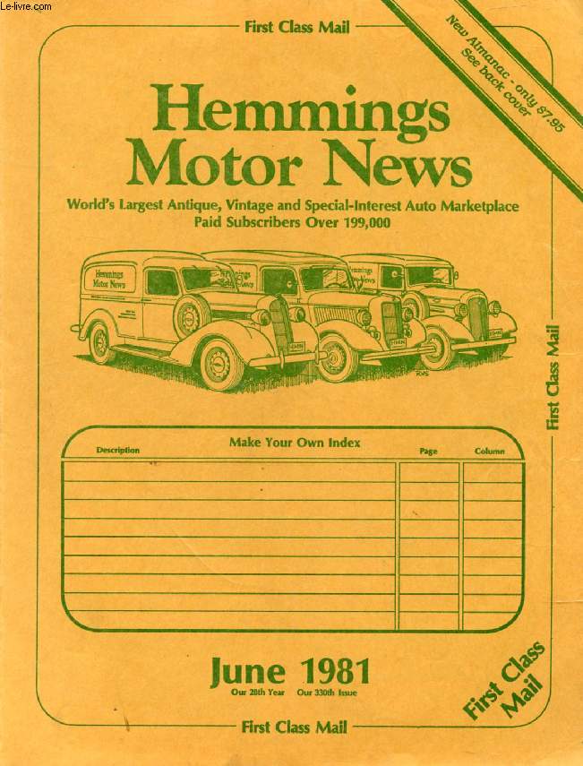HEMMINGS MOTOR NEWS, 8 VOL., JUNE 1981 - APRIL 1982, WOLD'S LARGEST ANTIQUE, VINTAGE AND SPECIAL-INTEREST AUTO MARKETPLACE