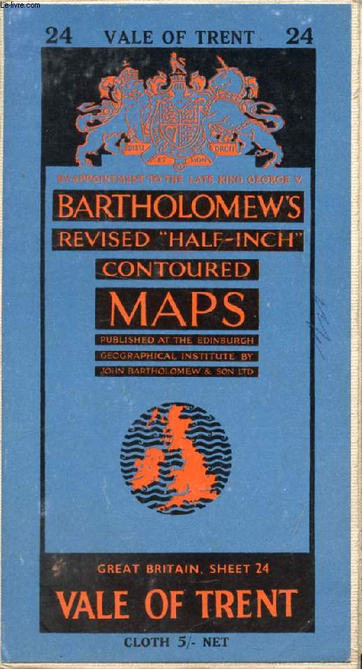 VALE OF TRENT, GREAT BRITAIN, SHEET 24 (BARTHOLOMEW'S REVISED 'HALF-INCH' CONTOURED MAPS)