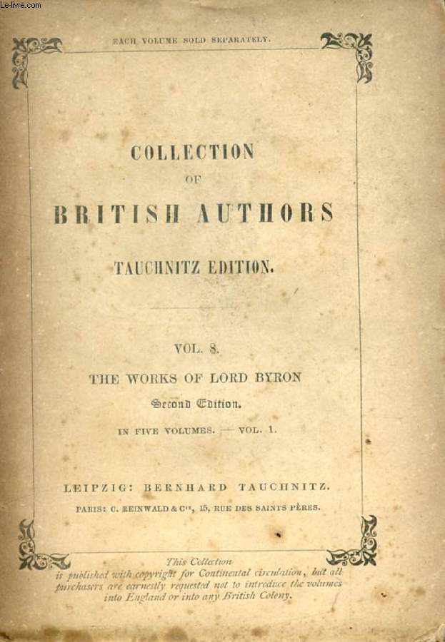 THE WORKS OF LORD BYRON, VOL. I (COLLECTION OF BRITISH AUTHORS, VOL. 8)