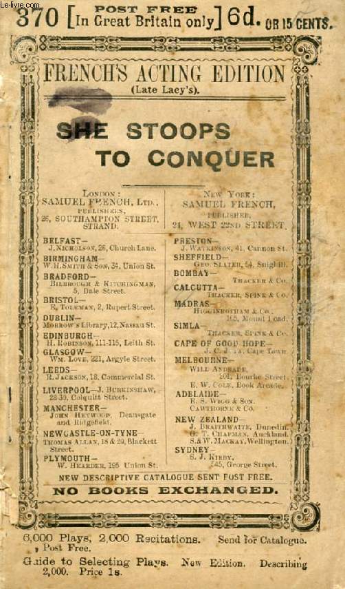 SHE STOOPS TO CONQUER, Comedy in 3 Acts