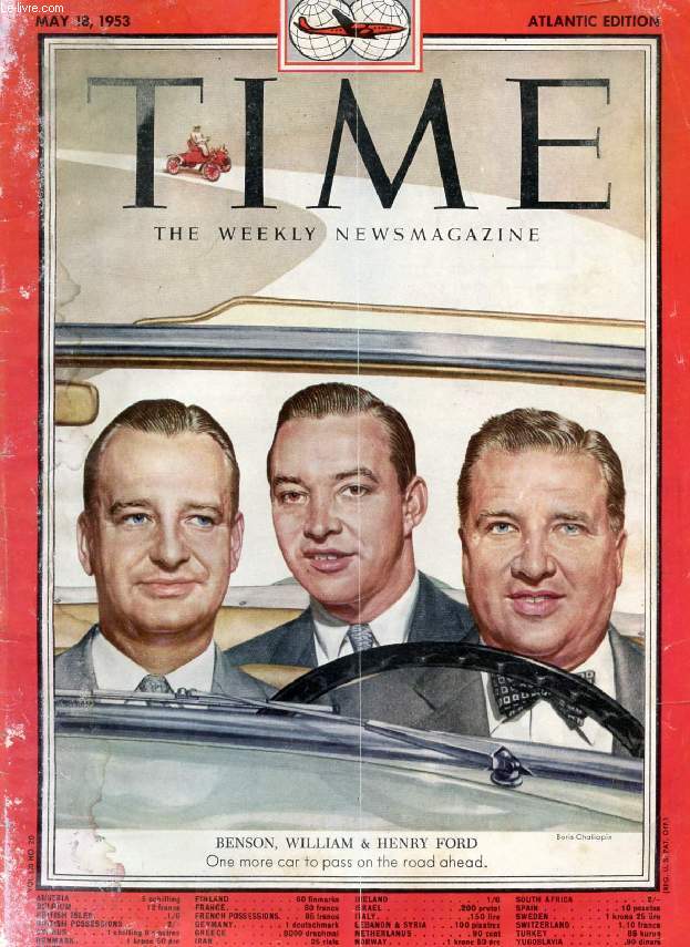 TIME, NEWSMAGAZINE, VOL. LXI, N 20, MAY 1953 (Contents: Milton & Ike Einsehower in Pennsylvania. Adlai Stevenson puts on Burmese dress during visit sith Pres. Ba U in Rangoon. Charles de Gaulle. Benson, William & Henry Ford, One more car to pass...)