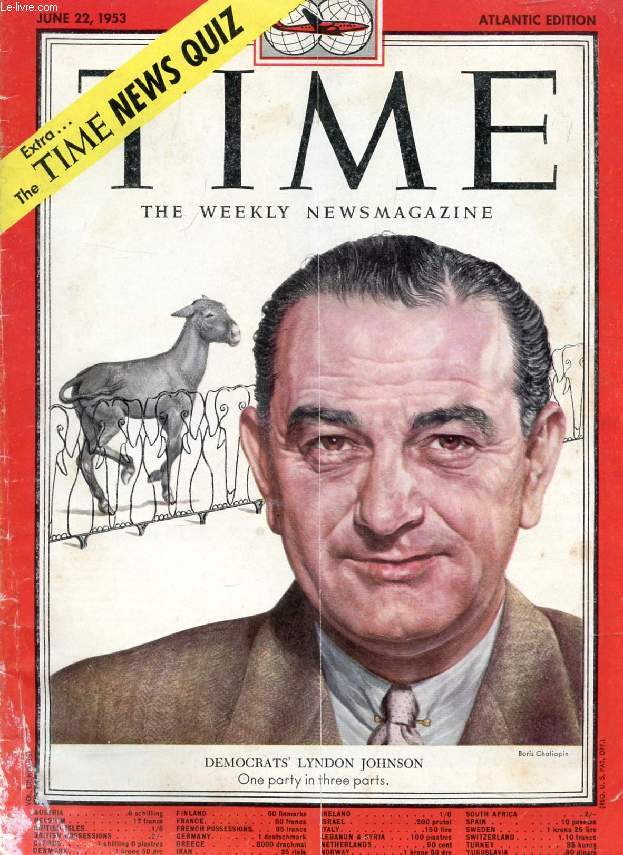 TIME, NEWSMAGAZINE, VOL. LXI, N 25, JUNE 1953 (Contents: Democrats' Lyndon Johnson, One Party in three parts (Cover). Theorist Einstein, He remembered Gandhi. Little Italy cheer Pianist Anthony di Bonaventura. Tornado over Erie, Mich. Martine Carol...)