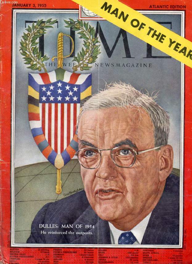TIME, NEWSMAGAZINE, VOL. LXV, N 1, JAN. 1955 (Contents: Dulles, man of 1954 (Cover). Watchman's Rounds 1954. Manhattan Debutantes at the Waldorf-Astoria. Krishna Nehru Hutheesing. Senator Kennedy and Wife...)