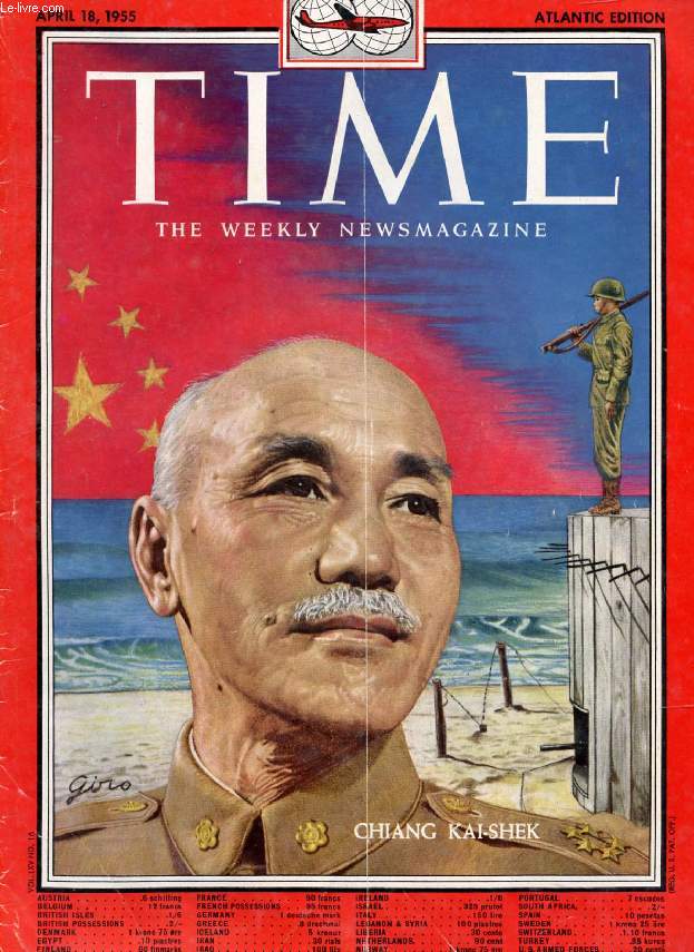 TIME, NEWSMAGAZINE, VOL. LXV, N 16, APRIL 1955 (Contents: Great Britain, Changing the Guard, Churchill with Wife & Royal Dinbner Guests. Britain's Foreign Secretary Macmillan. Chiang Kai-Shek (Cover). Argentina, The Church Defies Peron...)